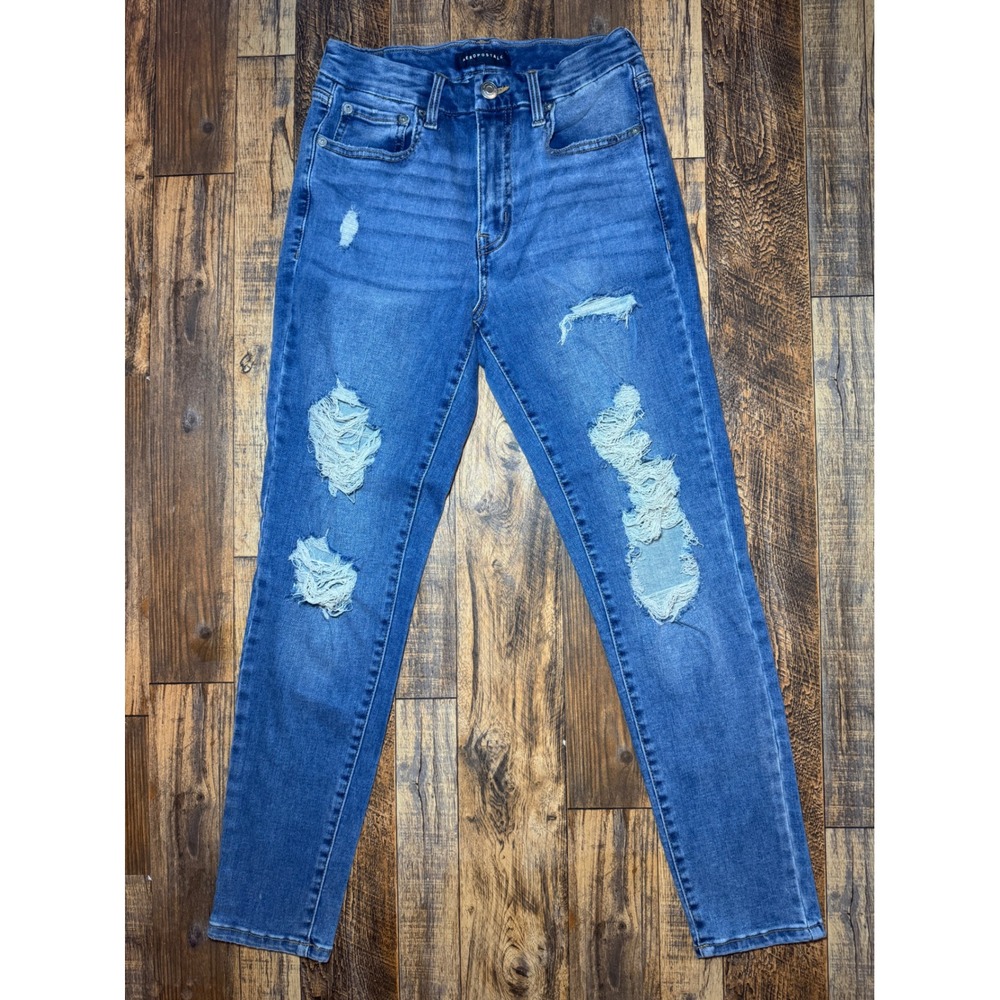 Aeropostale High Rise Curvy Jegging Distressed Ripped Blue Denim‎ Jeans Size 8